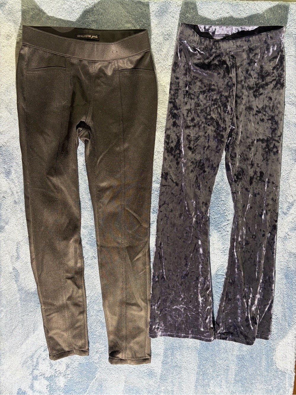 Wallflower Kids Black Faux-Leather Leggings and Crushed Velvet Flair Leggings